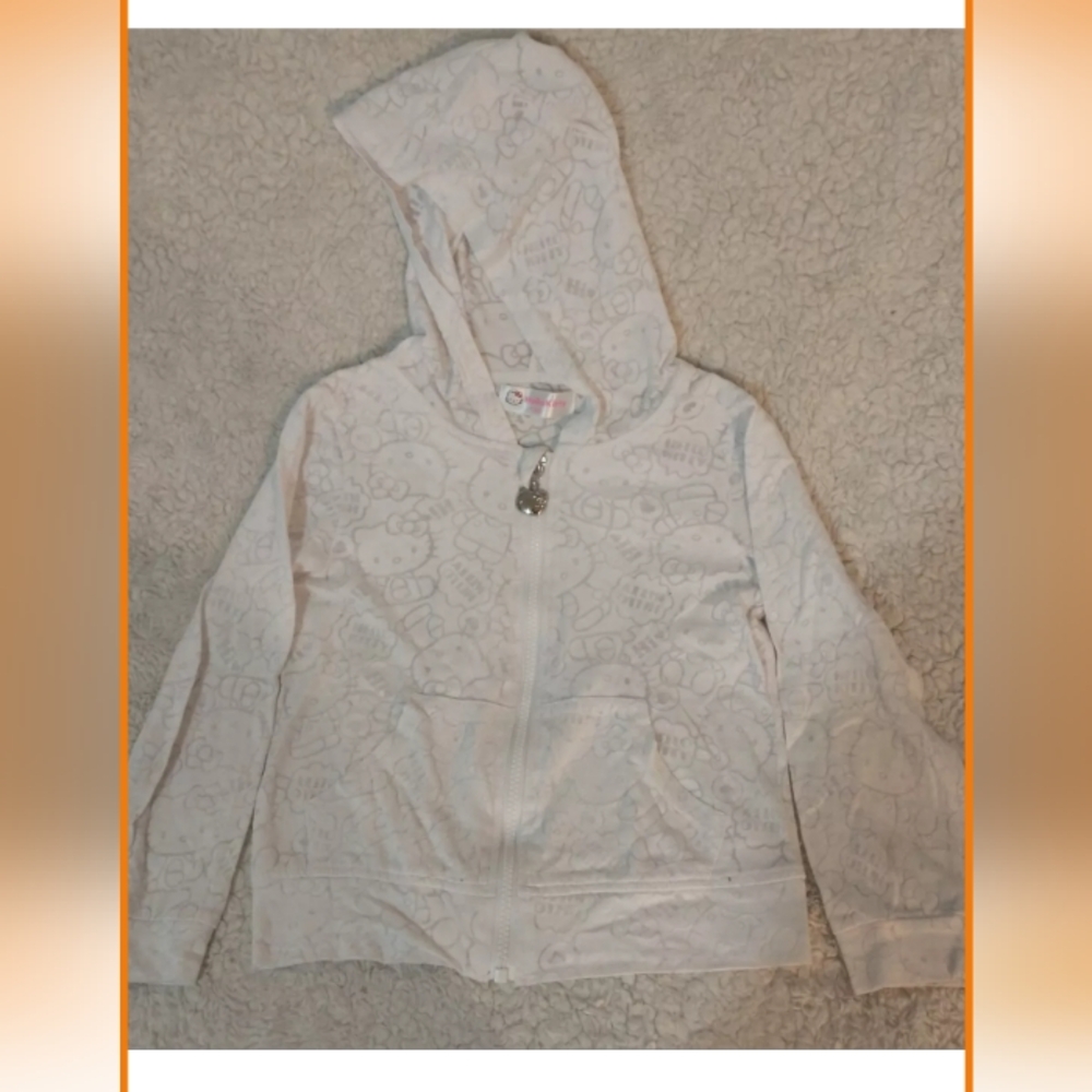 Thin Soft White Hello Kitty Zip Up Hoodie, 120cm